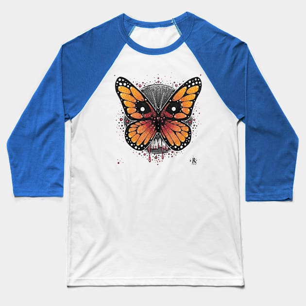 Monarch Skull Baseball T-Shirt by NRdoggy